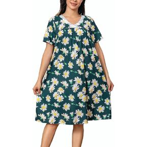 House Dresses for women Soft Cotton Nightgowns Night Shirts Short Sleeve Sleepwear with Pockets