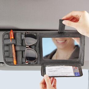 High Road Car Sun Visor Organizer with Hidden Insurance and Registration Pocket, Unbreakable Mirror and Molle Storage Panel for Sunglasses and Driving Essentials