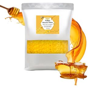 Gadojuewo Yellow Beeswax Pellets 1LB,453g Beeswax Pastilles Pure Bulk Bees Wax Pellets for DIY Projects, Soap Lotion,Making Organic Candles,Lip Balm Lotions.