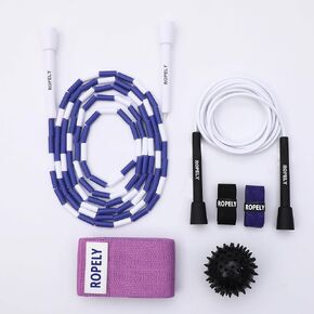 Skipping Rope 6-in-1 Jump Rope Set Beginner Friendly with Tangle Free Segmented Beaded Rope, PVC Rope, Massage Ball, Resistance Band, and Handle Tapes, Adjustable Length