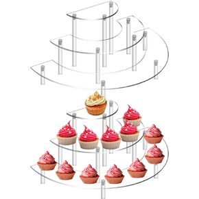 ZWIN 2 Pack Acrylic Risers Display Stands,3 Tier Half Moon Dessert Stand, Clear Cupcake Stand for Food Display or Collections, Pop Figures,Tabletop Use, Perfume Stand.