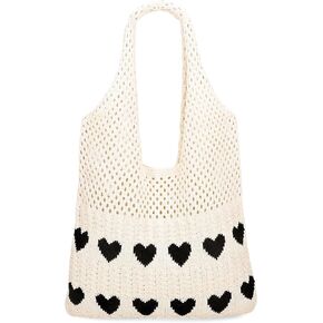 JASGOOD Crochet Beach Bags for Women Knit Summer Vacation Tote Bag Aesthetic Tote Boho Shoulder Handbag