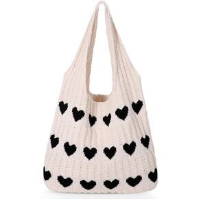 JASGOOD Crochet Beach Bags for Women Knit Summer Vacation Tote Bag Aesthetic Tote Boho Shoulder Handbag