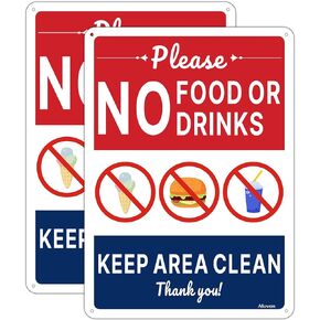 No Food or Drink, Keep Area Clean Signs | 10 x 7 Inches No Food or Drinks Allowed Signs Rust Free Aluminum No Food Signs, Weatherproof, Easy to Install, Indoor/Outdoor Use, 2 Pack