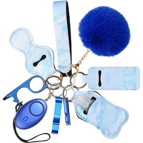 Safety Keychain Set for Women and Kids,Personal Safety Alarm,Soft Pom Pom and Whistle (Black)