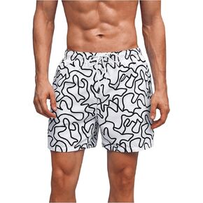 OYOANGLE Men's Graphic Print Drawstring Waist Shorts Summer Causal Swimwear with Pockets