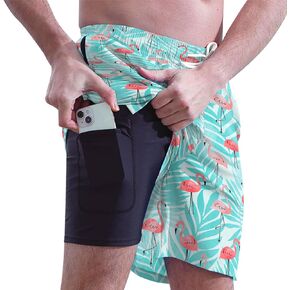 Mens Swim Trunks with Compression Liner 2 in 1 Swimwear 7" Inseam Quick Dry Swimsuit Board Shorts