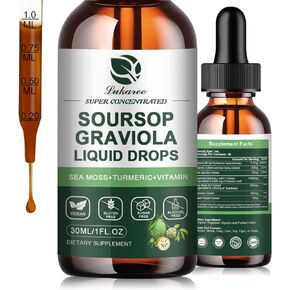 Soursop Graviola Leaf Extract Liquid Drop Plus Pure Botanical Sea Moss for Cell Support & Regeneration, Immunity, Liver, Zzz & Antioxidant - Soursop Bitters Liquid, 1Month Supply, 1 Fl Oz