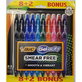 BIC Gel-ocity Quick Dry Fashion Retractable Gel Pens, Medium Point (0.7mm), 10-Count Gel Pen Set, Colored Gel Pens With Full-Length Grip, Colors May Vary, (RGCAP8B)