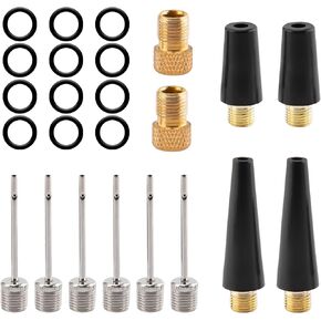 SAVITA 24 Pcs Inflation Adapter Kit, Including 2 Brass Valve Adapter, 6 Ball Pump Needles, 4 Nozzle Inflator Adapter and 12 Rubber Bands, for Balloons Basketballs Bicycle Tires Inflatable Toys