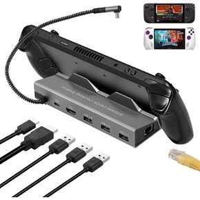 Docking Station for Steam Deck ROG Ally, 6 in 1 Steam Deck Dock with HDMI 2.0 4K@60Hz, 1000Mbps Gigabit Ethernet, 3 USB-A 3.0 and 100W Full Speed Charging USB-C Port Compatible with Valve Steam Deck