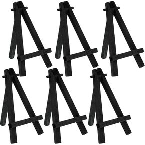 U.S. Art Supply 8" High Small Black Wood Display Easel (Pack of 6), A-Frame Artist Painting Party Tripod Mini Easel - Tabletop Holder Stand for Canvases, Kids School Crafts, Event Signs, Photos, Gifts