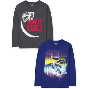 The Children's Place boys The Children's Place Long Sleeve Graphic T- 2-pack T Shirt, Astronaut, Small US