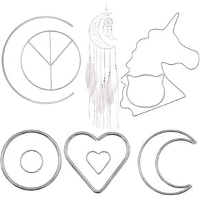 9 PCS Silver Metal Dream Catcher Ring Hoop Macrame Hoop Ring Moon Bear Cat Horse Half Circle Peace Shape Metal Hoops for Wall Wreath Craft Making Decoration (4-7inch) in Kuwait