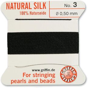 Griffin Natural Silk Thread for stringing Pearls and Beads Size #3 Black