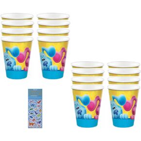 amscan Blue's Clues Birthday Baby Shower Party Supplies Bundle includes 16 Paper Cups and 1 Dinosaur Sticker Sheet