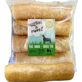 BULLYSTICKS & MORE 6 Inch Beef Collagen Rolls for Dogs (Extra Thick - 4 Count) - Beef Cheek Bones for Dogs - Dog Parents Choice - Premium No Hide Beef Cheek Rolls - Thick Retriever Rolls for Dogs
