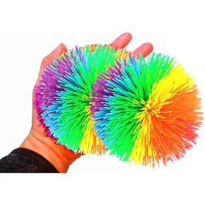 2Pcs 4.5Inch Large Rainbow Stringy Ball Silicone Bouncing Fluffy Jugging Ball,Monkey Stress Ball