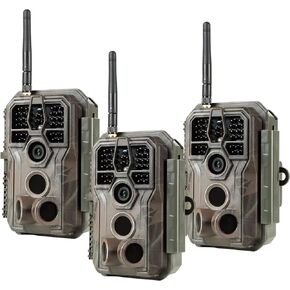 3 حزمة كاميرا WiFi Trail للحياة البرية 48 ميجابكسل 1296 بكسل HD تسجيل صوت فيديو مع كشف الحركة وعدم التوهج، رؤية ليلية بالأشعة تحت الحمراء PIR مسافة 100 قدم للصيد وأمن الفناء الخلفي in Kuwait