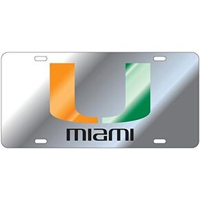 Miami Hurricanes Silver Mirrored License Plate Tag