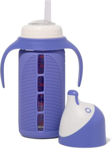 Glass Sippy Cup for Toddlers - The Luca | Spill-proof | Silicone Straw | Indigo Purple | 8 oz | Liquids Never Touch Plastic | Removable Handles in Saudi Arabia