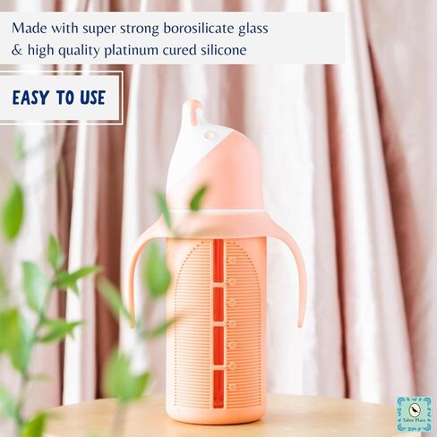 Glass Sippy Cup for Toddlers - The Luca | Spill-proof | Silicone Straw | Indigo Purple | 8 oz | Liquids Never Touch Plastic | Removable Handles in Saudi Arabia