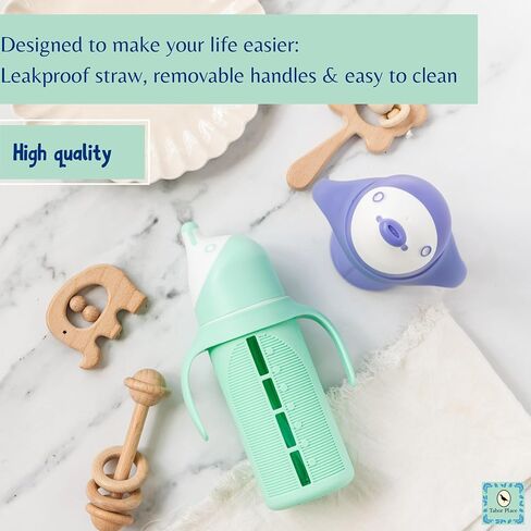 Glass Sippy Cup for Toddlers - The Luca | Spill-proof | Silicone Straw | Indigo Purple | 8 oz | Liquids Never Touch Plastic | Removable Handles in Saudi Arabia