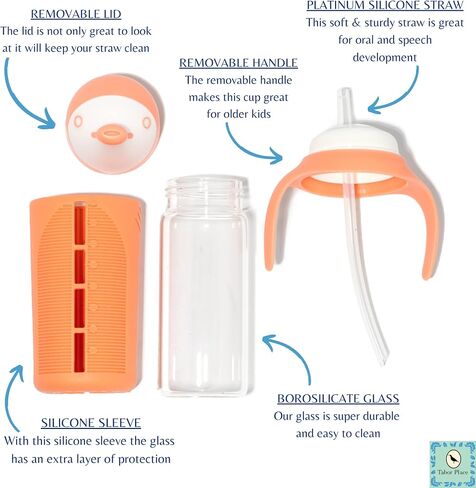 Glass Sippy Cup for Toddlers - The Luca | Spill-proof | Silicone Straw | Indigo Purple | 8 oz | Liquids Never Touch Plastic | Removable Handles in Saudi Arabia