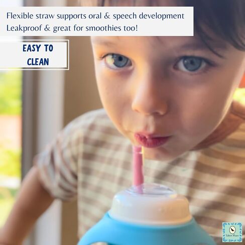 Glass Sippy Cup for Toddlers - The Luca | Spill-proof | Silicone Straw | Indigo Purple | 8 oz | Liquids Never Touch Plastic | Removable Handles in Saudi Arabia