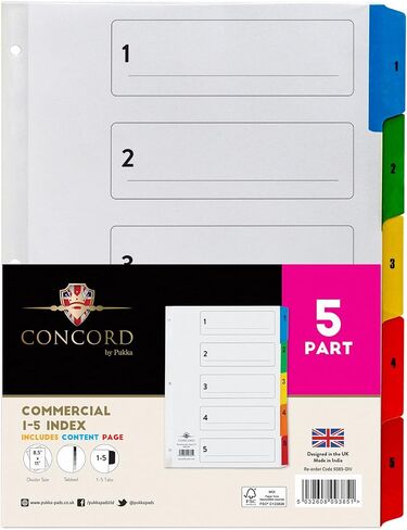 Pukka Pad 5 Part Dividers - 1 Pack of 5 Tab Set, 3-Ring Binder Compatible, 8 1/2 x 11 Inches - Numbers in Saudi Arabia