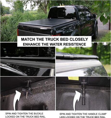 غطاء تونيو صلب ثلاثي الطي من Mamoru Hard FRP متوافق مع غطاء سرير الشاحنة Toyota Tacoma 2016-2024 مقاس 6 بوصات / 73.7 بوصة | مناسب لنظام السكك الحديدية على سطح السفينة in Saudi Arabia