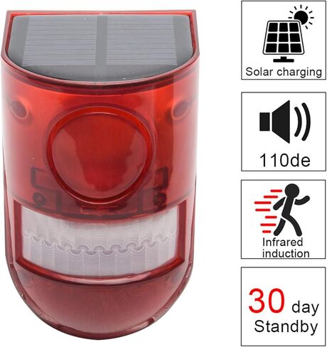 مستشعر حركة الصوت والضوء بالطاقة الشمسية 110 ديسيبل تنبيه صوت صفارة الإنذار و6 مصابيح LED فلاش تحذير ستروب نظام إنذار أمان لفيلا المزرعة in Kuwait