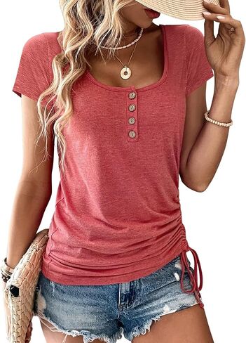 Women's T Shirts Short Sleeve V Neck Tops, T Shirts for Women, 2024 Summer Tops Trendy Loose Soft Casual Basic Henley Tee in Saudi Arabia