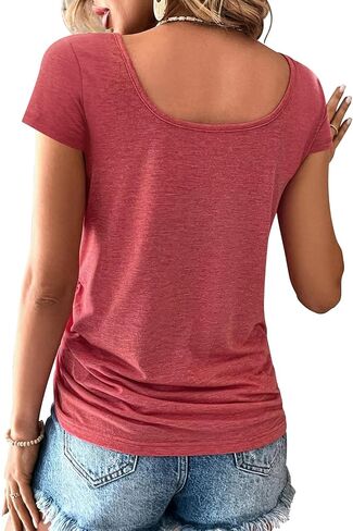 Women's T Shirts Short Sleeve V Neck Tops, T Shirts for Women, 2024 Summer Tops Trendy Loose Soft Casual Basic Henley Tee in Saudi Arabia