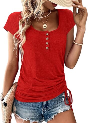 Women's T Shirts Short Sleeve V Neck Tops, T Shirts for Women, 2024 Summer Tops Trendy Loose Soft Casual Basic Henley Tee in Saudi Arabia