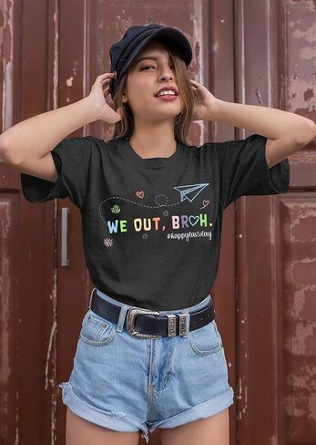 قميص آخر يوم للمدرسة: قمصان مدرسية نسائية مضحكة We Out Bruh تي شيرت برسومات لطيفة وتعليم ملهمة بأكمام قصيرة in Kuwait