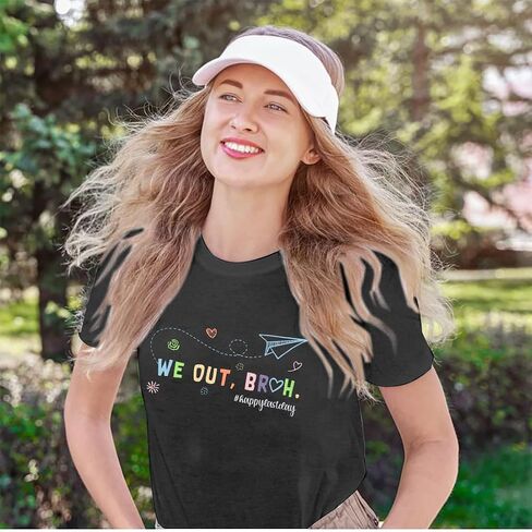 قميص آخر يوم للمدرسة: قمصان مدرسية نسائية مضحكة We Out Bruh تي شيرت برسومات لطيفة وتعليم ملهمة بأكمام قصيرة in Kuwait