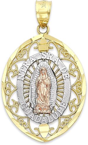 Solid 10k Tricolor Gold Virgen De Guadalupe Pendant for Necklace Virgin Mary Charm Catholic Gift for Her in Kuwait