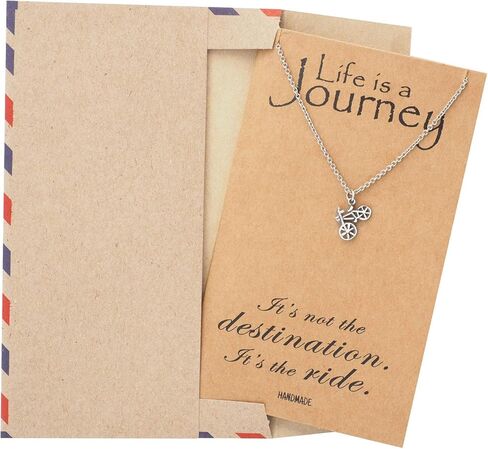 تشيوان المجوهرات قلادة دراجة صغيرة، رحلة المسافر قلادة سحر، هدايا لراكبي الدراجات والتجول، الحد الأدنى من القلائد اللذيذة، مجوهرات اللياقة البدنية مع بطاقة اقتباس in Kuwait