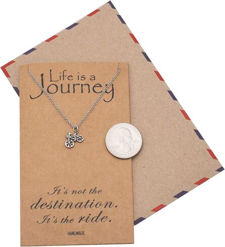 تشيوان المجوهرات قلادة دراجة صغيرة، رحلة المسافر قلادة سحر، هدايا لراكبي الدراجات والتجول، الحد الأدنى من القلائد اللذيذة، مجوهرات اللياقة البدنية مع بطاقة اقتباس in Kuwait