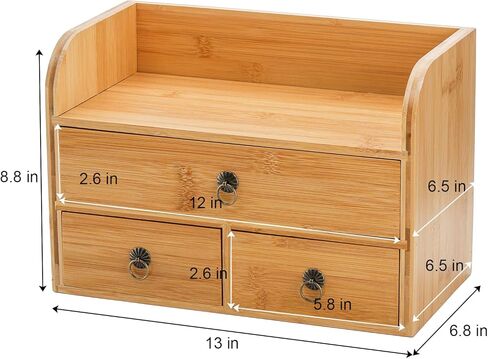 Nicunom Bamboo Desk Organizer, 3-Tier Bamboo Tabletop Storage Organization Multifunctional Desktop Organizer with Drawers for Home Office Toiletries Supplies Vanity in Kuwait