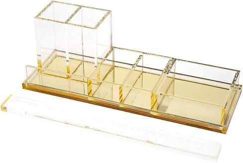 Acrylic Desk Organizer 4-Piece Desk Kit + Free Complimentary Acrylic Ruler, Desktop Organization for Office or Home (Gold) in Saudi Arabia