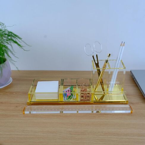 Acrylic Desk Organizer 4-Piece Desk Kit + Free Complimentary Acrylic Ruler, Desktop Organization for Office or Home (Gold) in Saudi Arabia