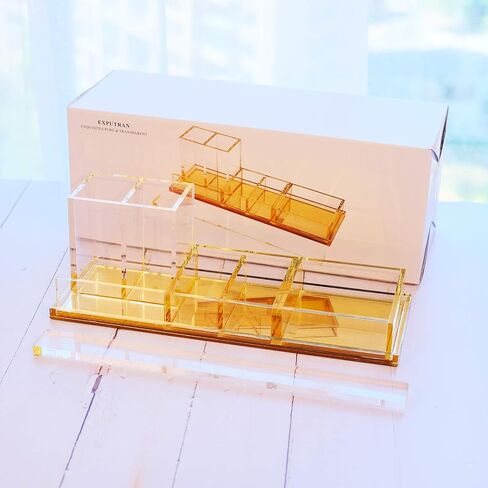 Acrylic Desk Organizer 4-Piece Desk Kit + Free Complimentary Acrylic Ruler, Desktop Organization for Office or Home (Gold) in Saudi Arabia
