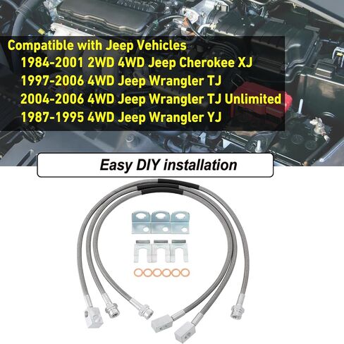 89715 خطوط فرامل أمامية وخلفية ممتدة من الفولاذ المقاوم للصدأ متوافقة مع 1987-2006 Jeep Wrangler TJ/YJ/XJ، 1984-2001 Jeep Cherokee XJ 4-6" رفع 89715 in Kuwait