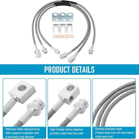 89715 خطوط فرامل أمامية وخلفية ممتدة من الفولاذ المقاوم للصدأ متوافقة مع 1987-2006 Jeep Wrangler TJ/YJ/XJ، 1984-2001 Jeep Cherokee XJ 4-6" رفع 89715 in Kuwait