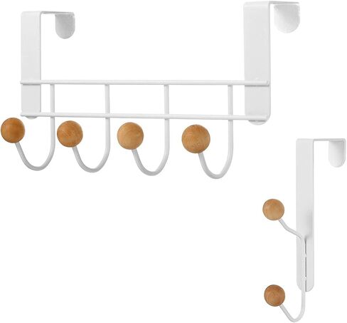 Over The Door Hooks for Coat, 1 behind door hanger with 4 hooks, 1 Double Hangers Hooks, Door Hooks White for Hanging Towels, Clothes, Robe, Hat, Tote Bag, Umbrella in Saudi Arabia