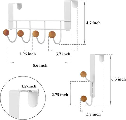 Over The Door Hooks for Coat, 1 behind door hanger with 4 hooks, 1 Double Hangers Hooks, Door Hooks White for Hanging Towels, Clothes, Robe, Hat, Tote Bag, Umbrella in Saudi Arabia