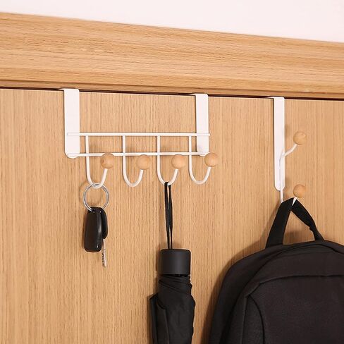 Over The Door Hooks for Coat, 1 behind door hanger with 4 hooks, 1 Double Hangers Hooks, Door Hooks White for Hanging Towels, Clothes, Robe, Hat, Tote Bag, Umbrella in Saudi Arabia
