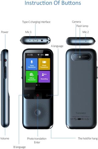 Real Time Language Translator Device 137 Languages, Two Way Portable Instant Voice Translator, Voice/Text/Photo Translation, 3-inch HD Touch Screen Camera Audio Voice in Saudi Arabia